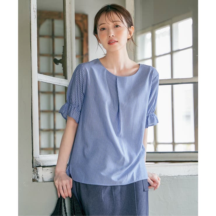 ブルー | 【接触冷感】冷感袖切り替えブラウス | ikka 