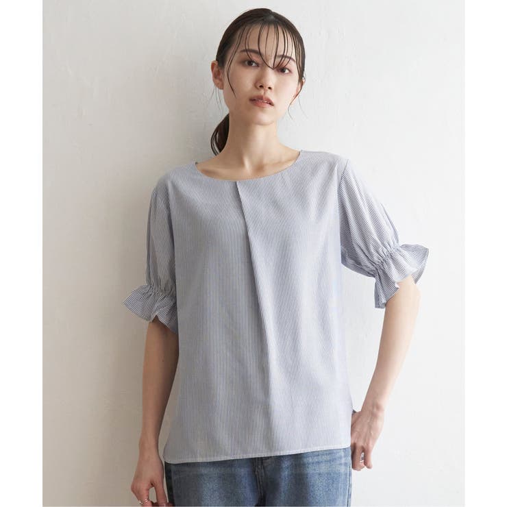 ネイビー | 【接触冷感】冷感袖切り替えブラウス | ikka 