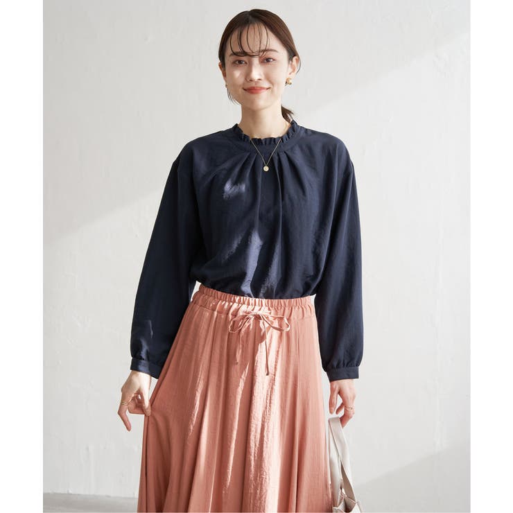 ネイビーブルー | 襟フリル2WAYブラウス | ikka 