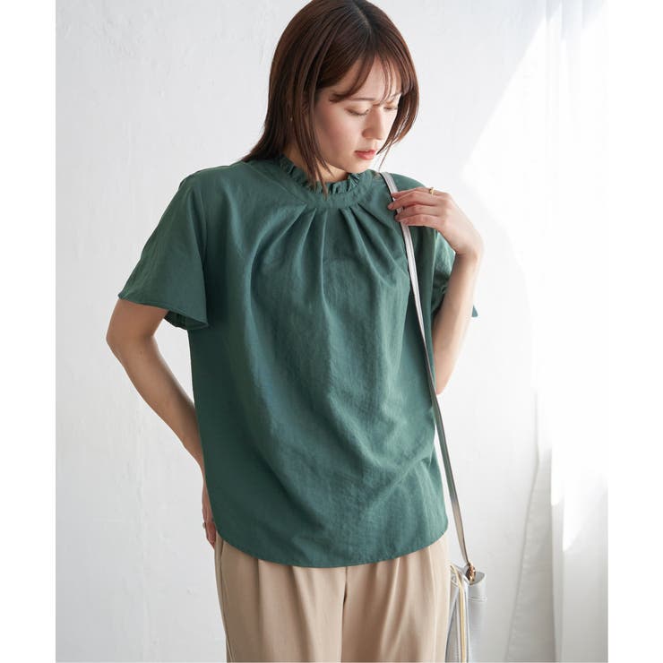 グリーン | 襟フリル2WAY半袖ブラウス | ikka 