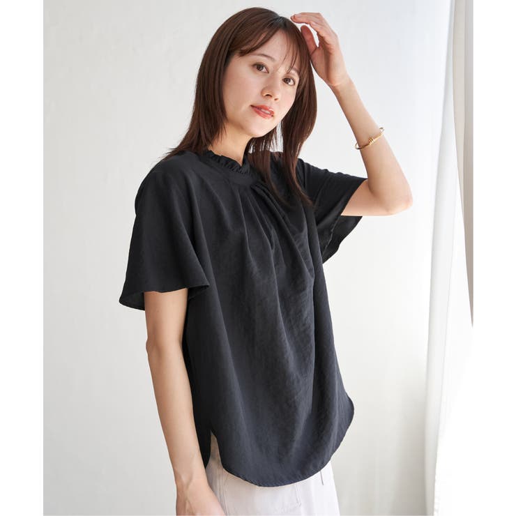 【新品タグ付き】フリル付き黒半袖ブラウス 楽天市場】カットソー Tシャツ ブラウス レディース 春 夏 春