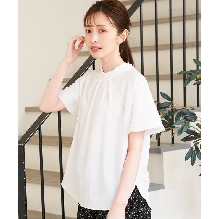 襟フリル2WAY半袖ブラウス | ikka  | 詳細画像1 