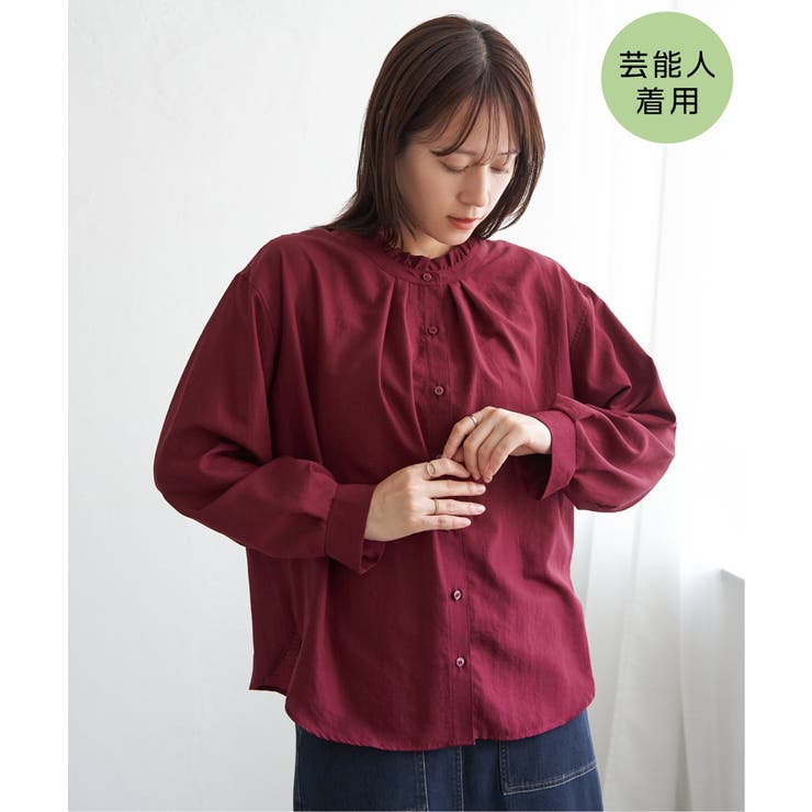 ワイン | 襟フリル2WAYブラウス | ikka 