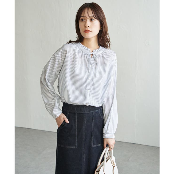 ライトグレー | 襟フリルリボン2WAYブラウス | ikka 