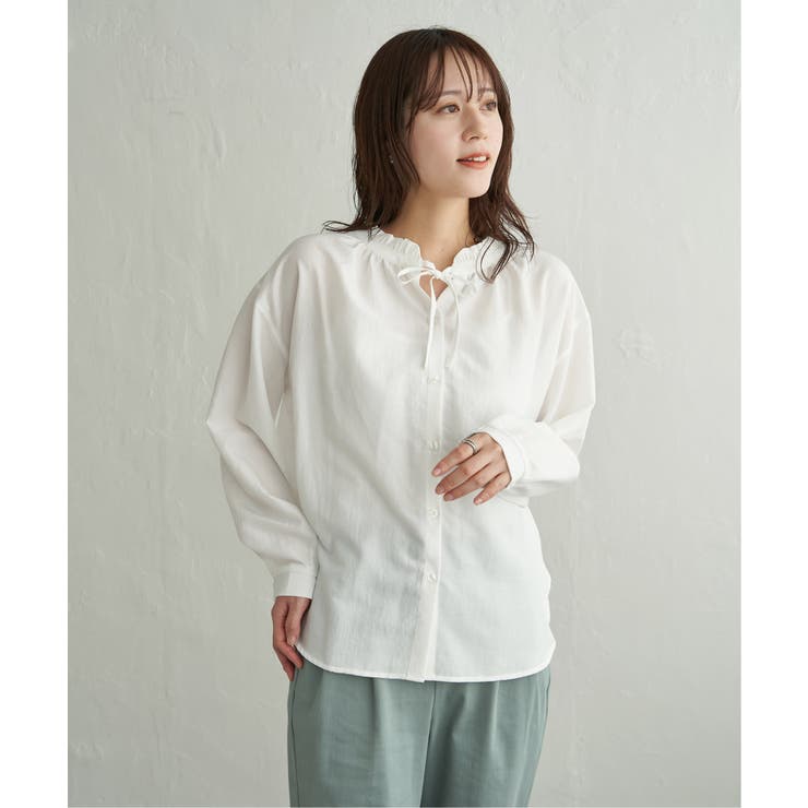 オフホワイト | 襟フリルリボン2WAYブラウス | ikka 