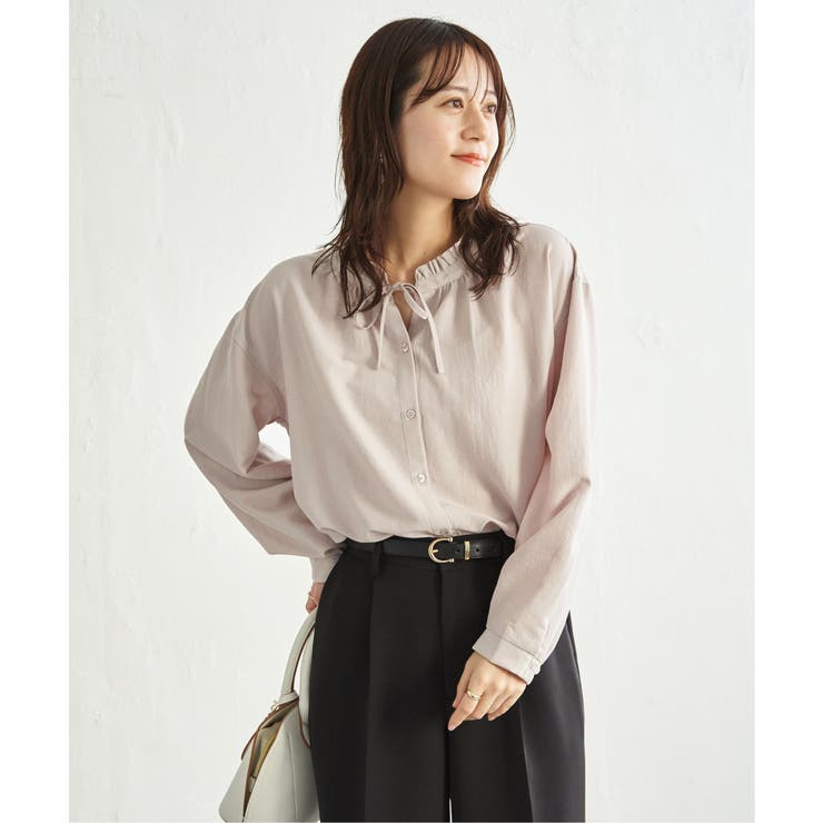 グレージュ | 襟フリルリボン2WAYブラウス | ikka 