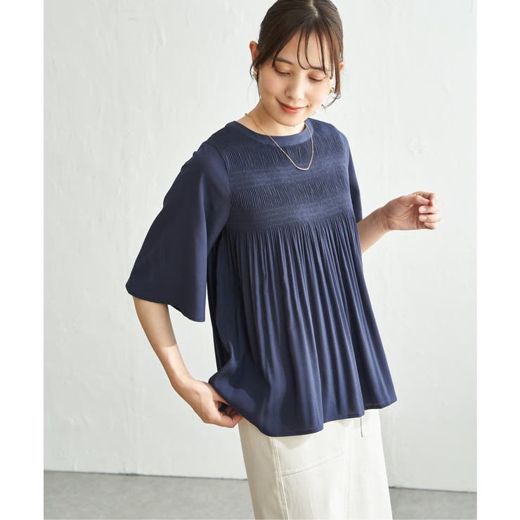 ネイビーブルー | マジョリカ3段プリーツブラウス | ikka 