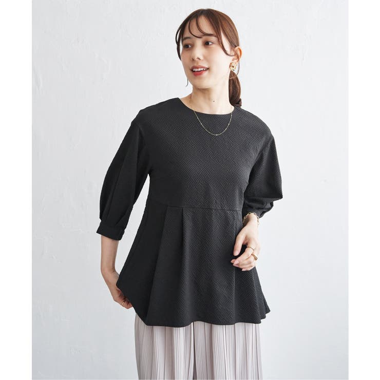 ブラック | サッカーペプラムブラウス | ikka 