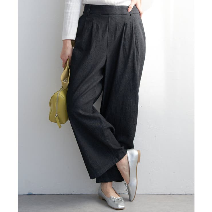 ブラック | フロントタックワイドパンツ | ikka 