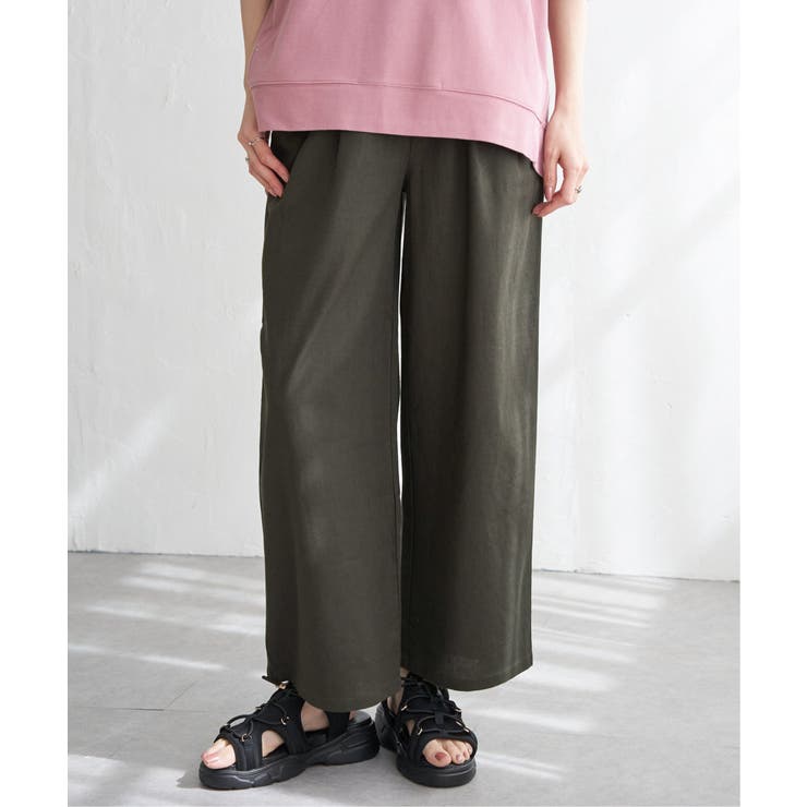 チャコール | 麻混ベルト付きイージーパンツ | ikka 