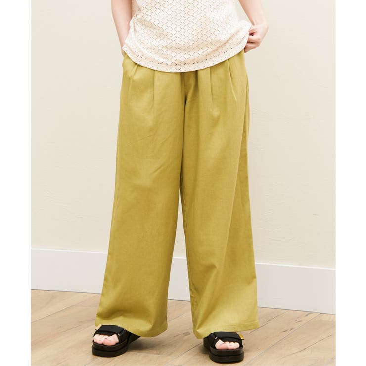 ピスタチオグリーン | 麻混ベルト付きイージーパンツ | ikka 