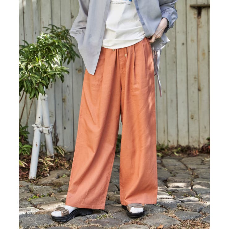 オレンジ | 麻混ベルト付きイージーパンツ | ikka 