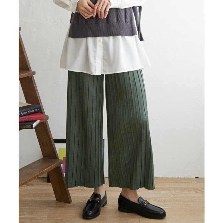 グリーン | 【親子コーデ】スエードライクプリーツワイドパンツ | ikka 