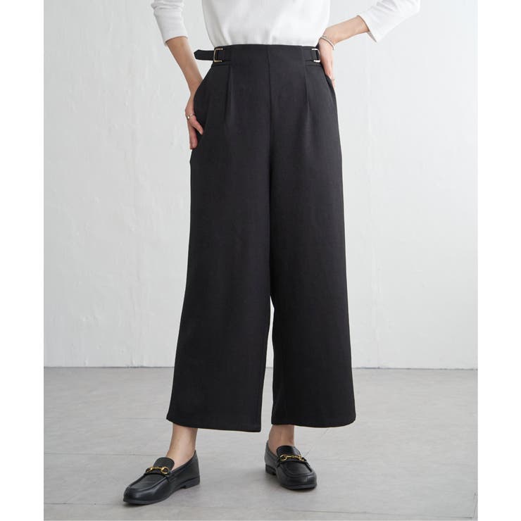 ブラック | ツイルサイドベルトワイドパンツ | ikka 