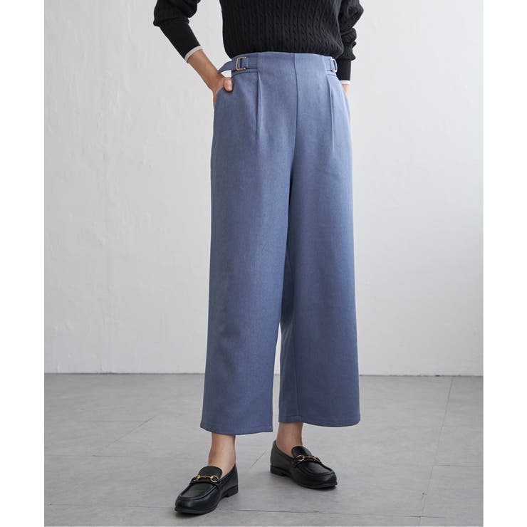 ブルー | ツイルサイドベルトワイドパンツ | ikka 