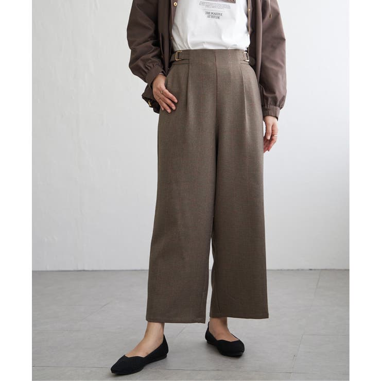 ダークブラウン | ツイルサイドベルトワイドパンツ | ikka 