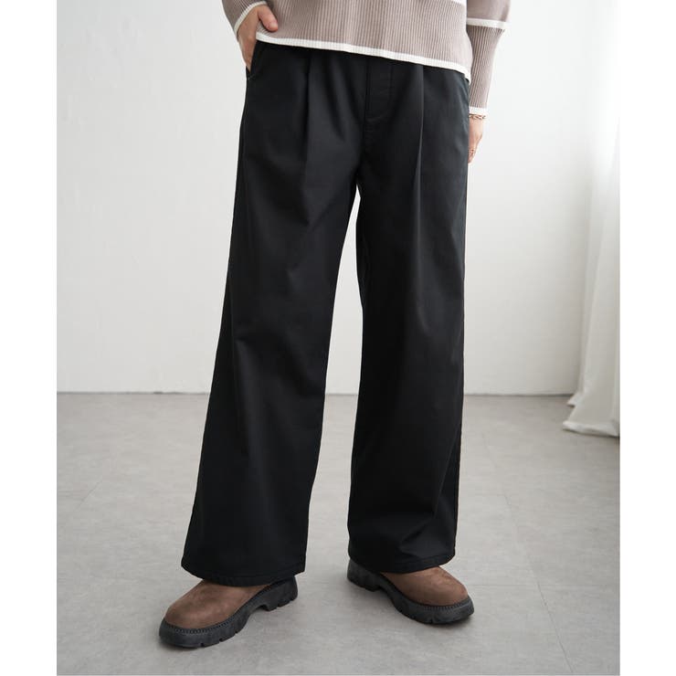 ブラック | あたたかボンディングワイドパンツ | ikka