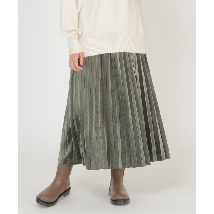 グリーン | ベロアプリーツスカート | ikka 