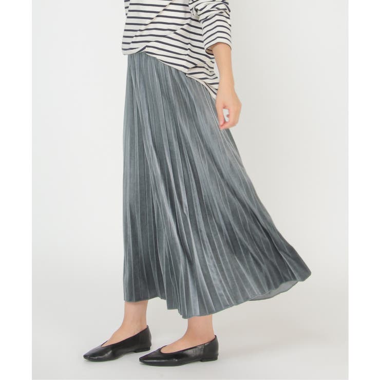 ブルー | ベロアプリーツスカート | ikka 