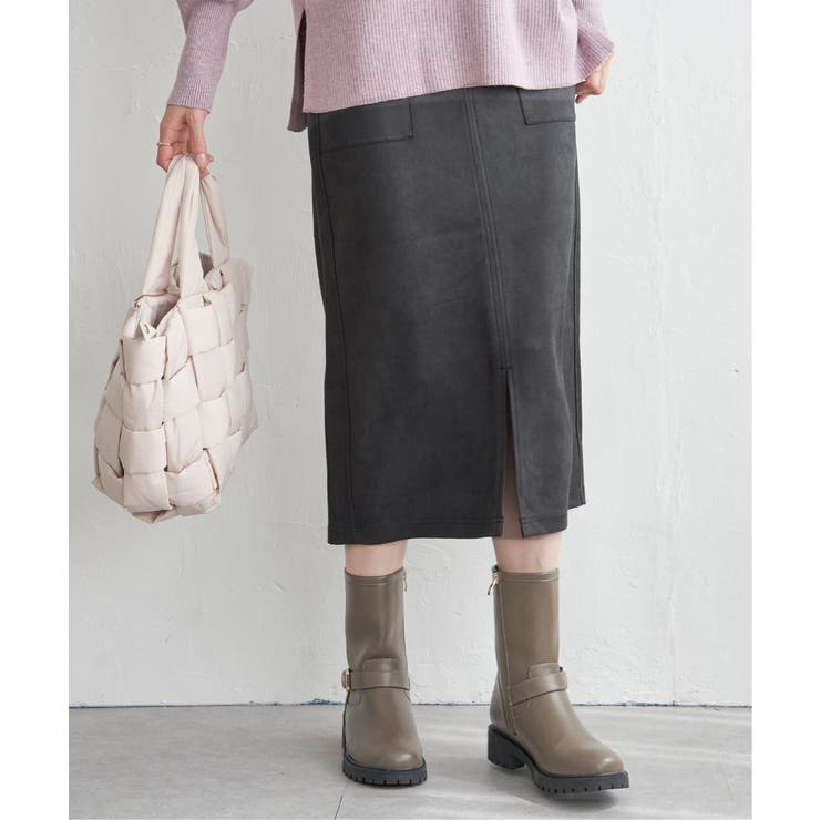 ブラック | GOKU楽フェイクスエードスカート | ikka 