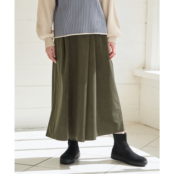 カーキ | ベロアツイルラップ風スカーチョ | ikka 