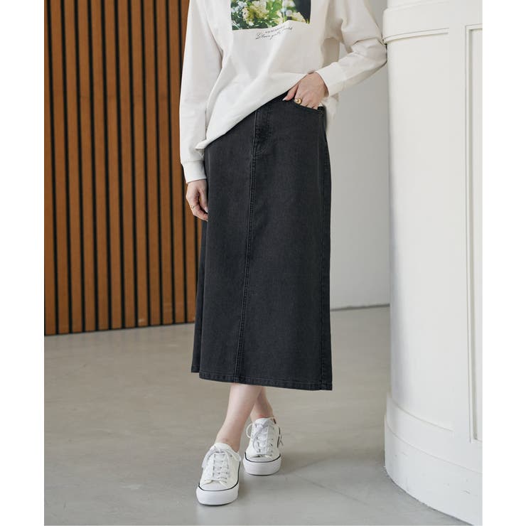 ブラック | デニムロングスカート | ikka 