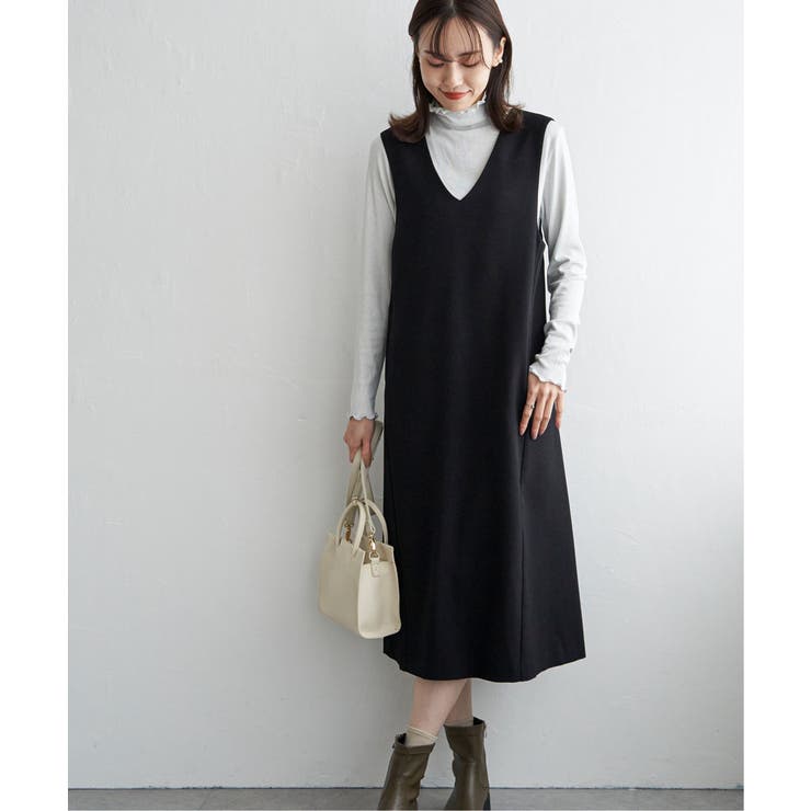 INDIVI✨洗える／バックシャン　Vネックロングジャンパードレス　40 INDIVI（インディヴィ）の「◇【洗える/バックシャン