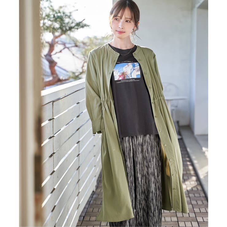 オリーブ | バンドカラーウエストドロストワンピース | ikka 