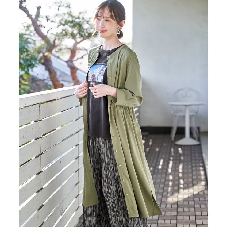 バンドカラーウエストドロストワンピース | ikka  | 詳細画像2 