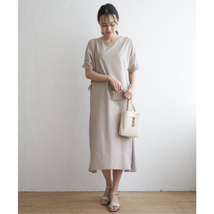 異素材配色切り替えワンピース | ikka  | 詳細画像9 