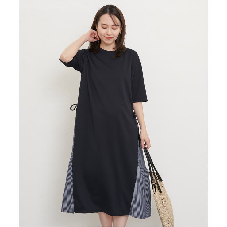 【親子コーデ】異素材切り替えサイドリボンワンピース | ikka  | 詳細画像1