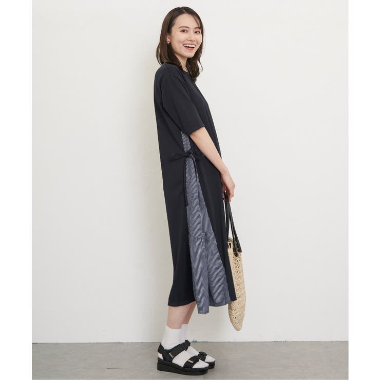 【親子コーデ】異素材切り替えサイドリボンワンピース | ikka  | 詳細画像2