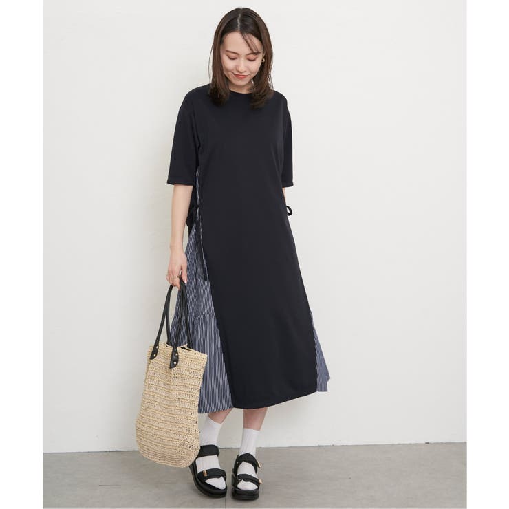 【親子コーデ】異素材切り替えサイドリボンワンピース | ikka  | 詳細画像3