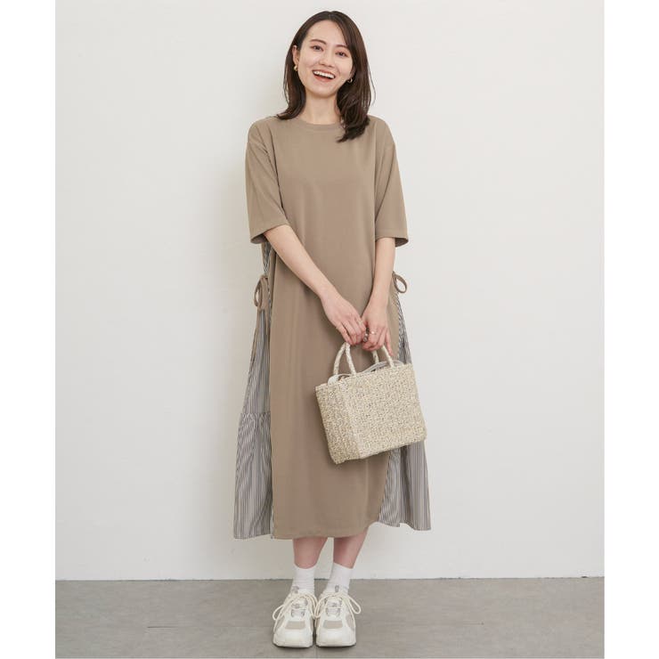 【親子コーデ】異素材切り替えサイドリボンワンピース | ikka  | 詳細画像4