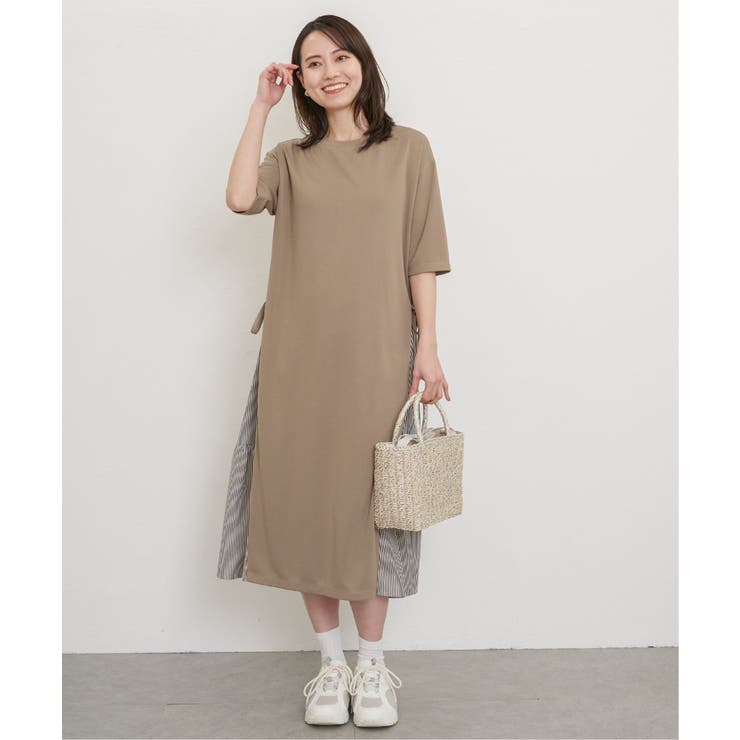 【親子コーデ】異素材切り替えサイドリボンワンピース | ikka  | 詳細画像5