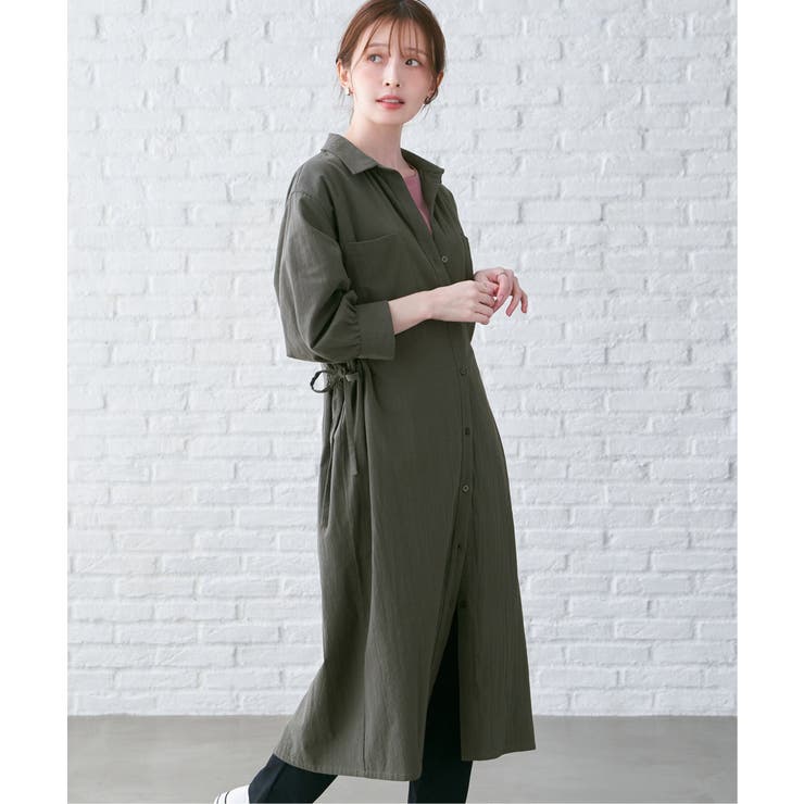 ダークグリーン | コットンスキッパーシャツワンピース | ikka 