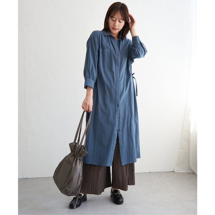 ブルー | コットンスキッパーシャツワンピース | ikka 