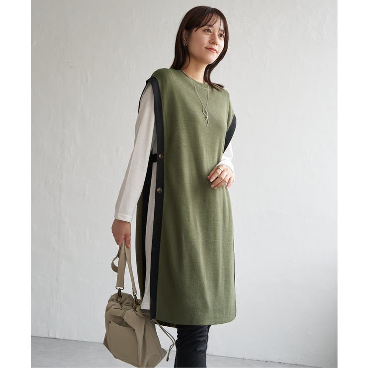 グリーンケイ | 【2点セット】サイドボタンニットベストセットワンピース | ikka 