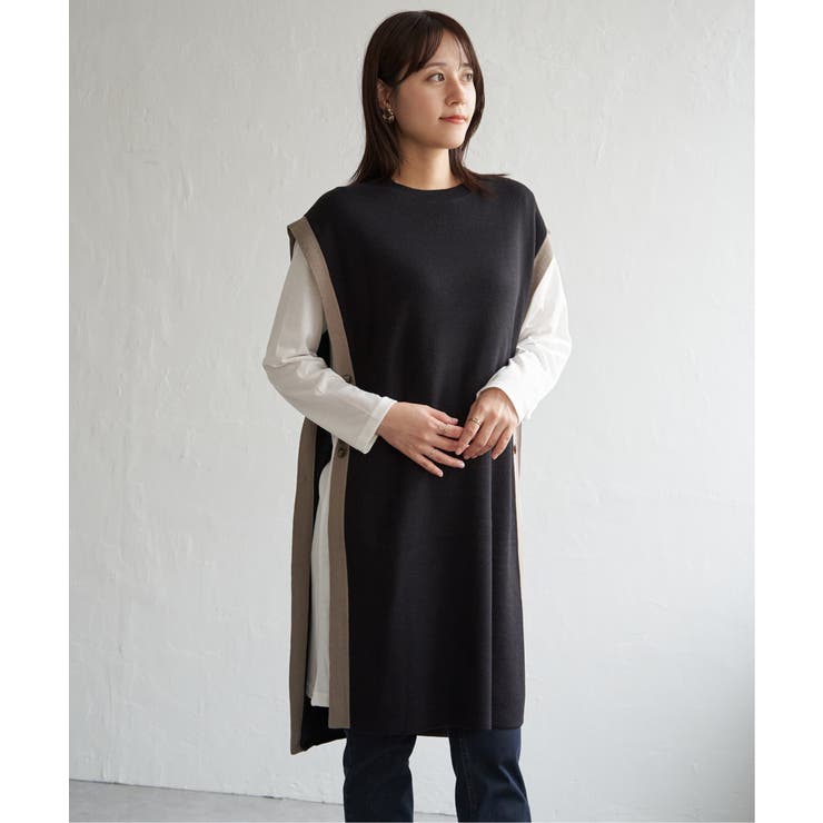 【2点セット】サイドボタンニットベストセットワンピース | ikka  | 詳細画像2 