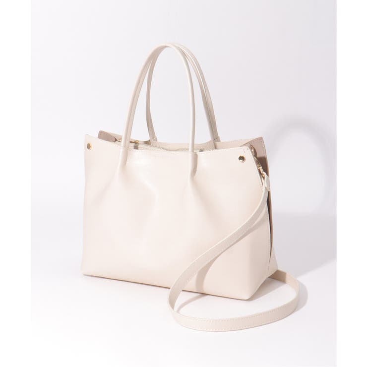 ホワイト | PUサイド切り替えトートバッグ | ikka 