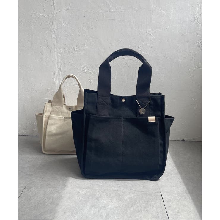 ブラック | キャンバスパイピングビッグトートバッグ | ikka 