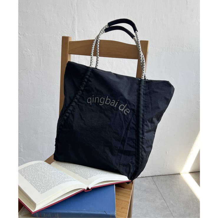 ブラック | 撥水ロゴ刺繍ロープトートバッグ | ikka 