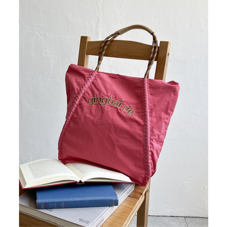 ピンク | 撥水ロゴ刺繍ロープトートバッグ | ikka 