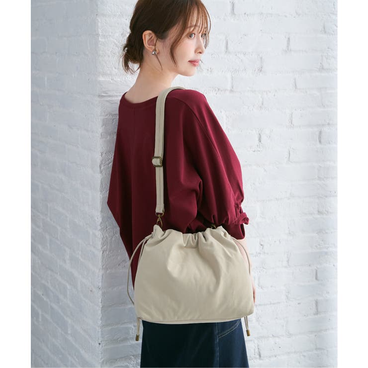 ベージュ | 【雑誌InRed11月号掲載】PUパフ巾着ショルダーバッグ【軽量】 | ikka 