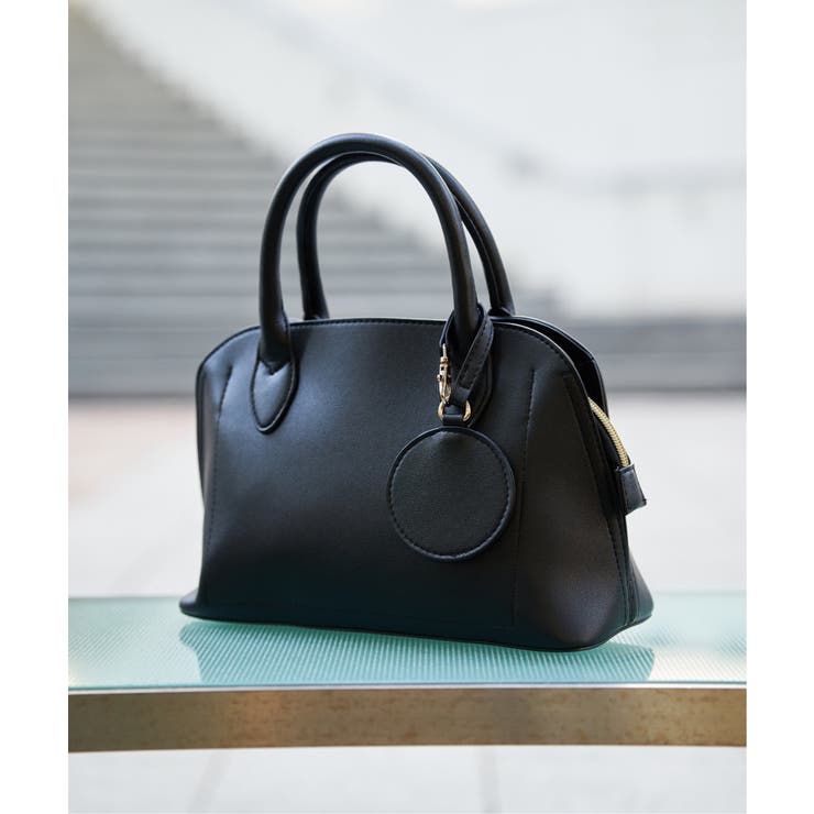 ブラック | 合皮2WAYボストンミラー付きトートバッグ | ikka 