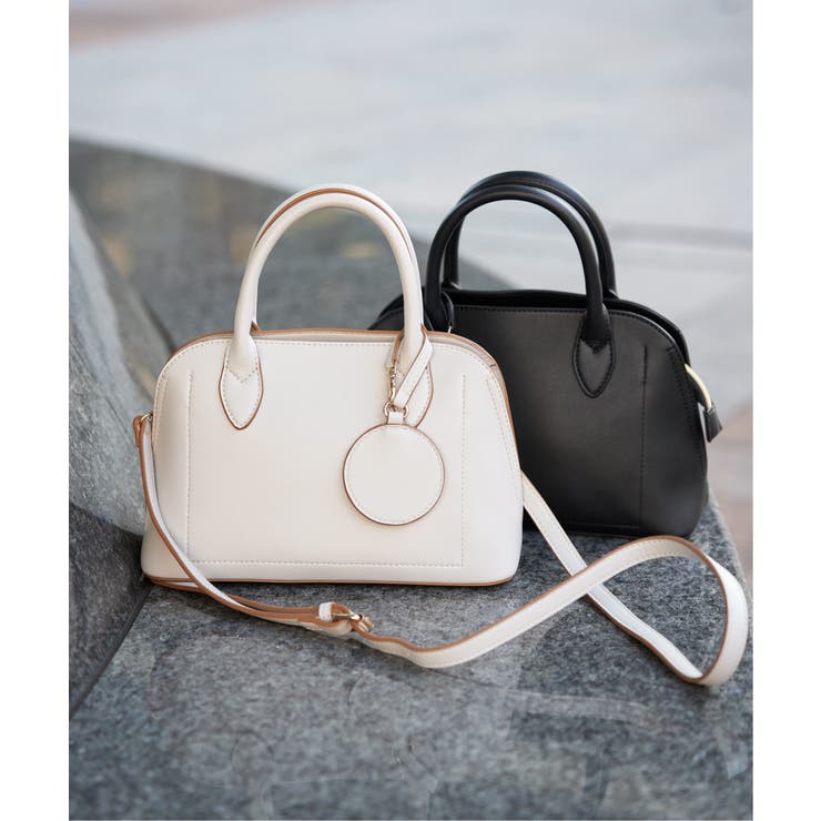 オフホワイト | 合皮2WAYボストンミラー付きトートバッグ | ikka 