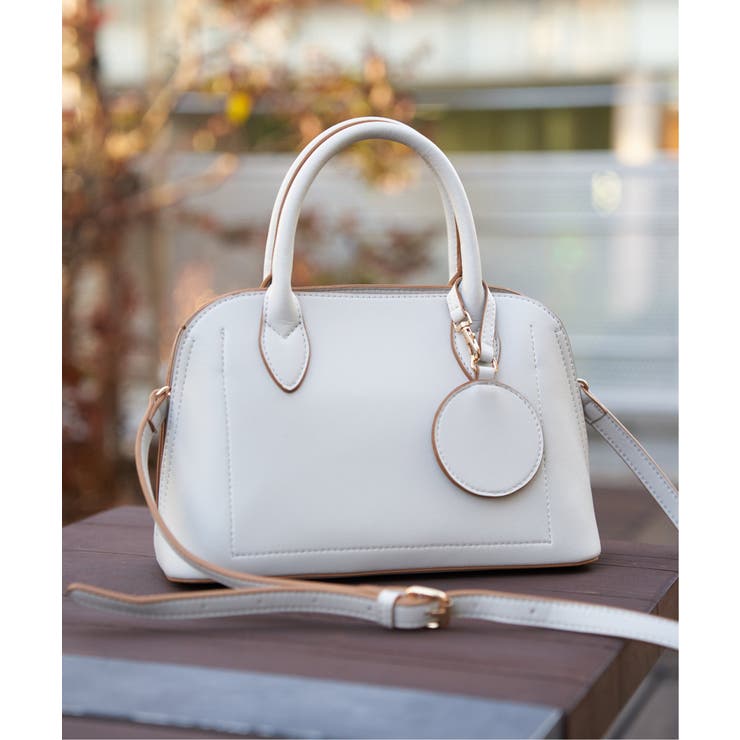 ライトグレー | 合皮2WAYボストンミラー付きトートバッグ | ikka 