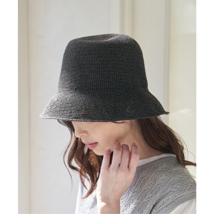 ブラック | 雑材細こま編みハット | ikka 