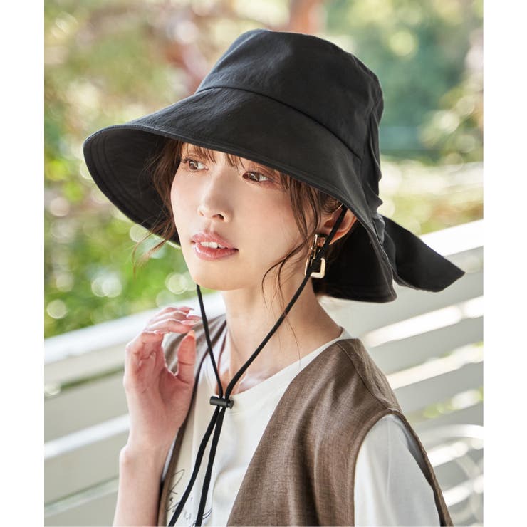 カシラ ELENA3 ロングブリムハット UVカット 洗える ブラック リボン 洗えるUVツバ広リボンハット[品番：IKAW0023677]｜ikka （イッカ