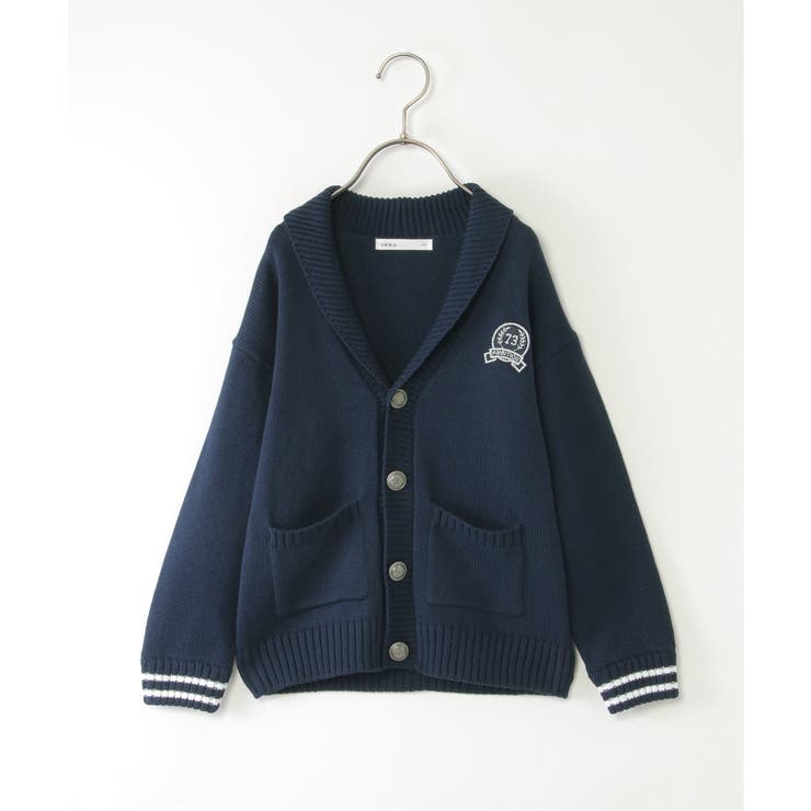 ダークネイビー | スクールニットショール襟カーディガン（120~160cm） | ikka 